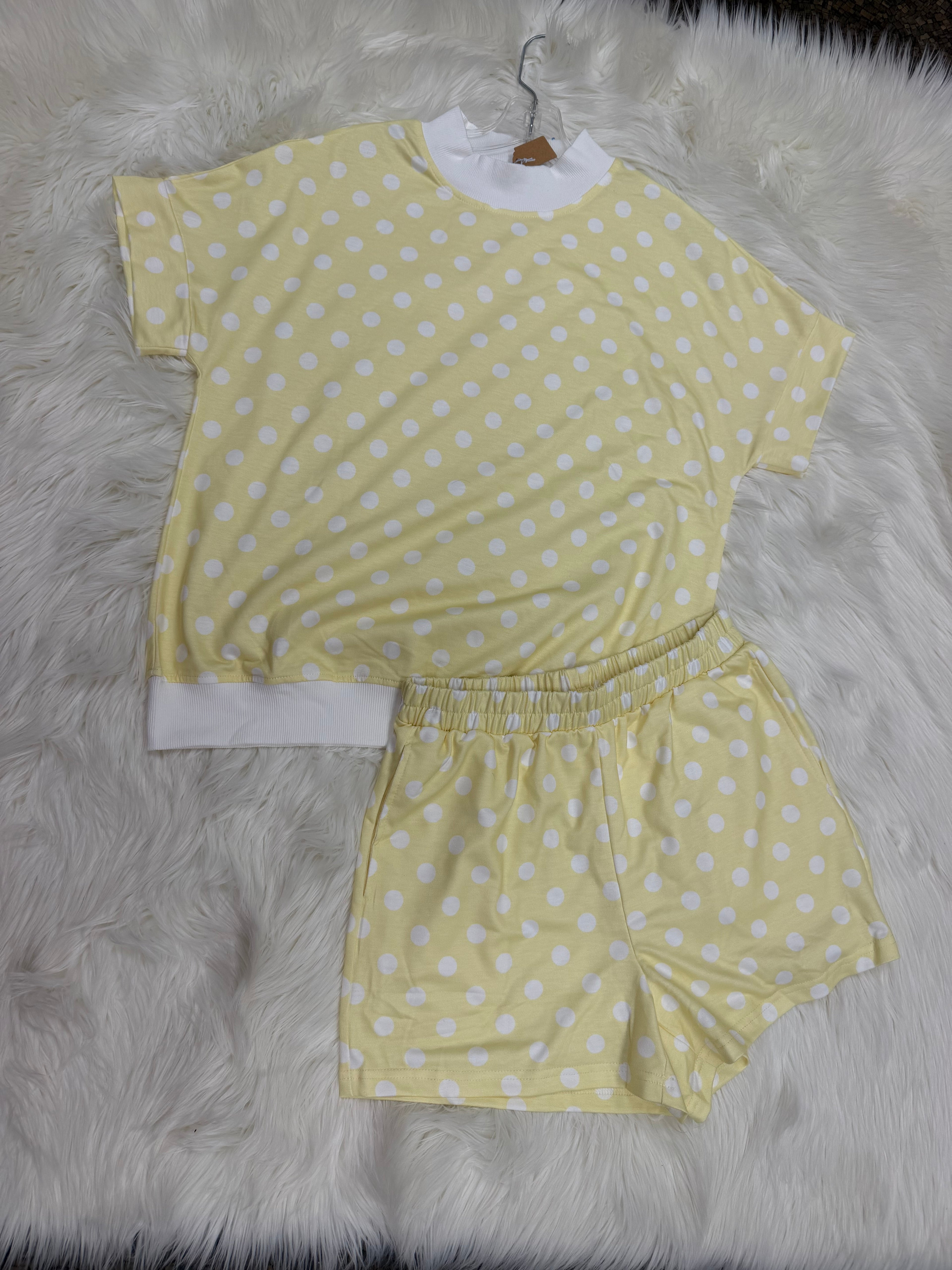 Yellow and White Polka Dot Set